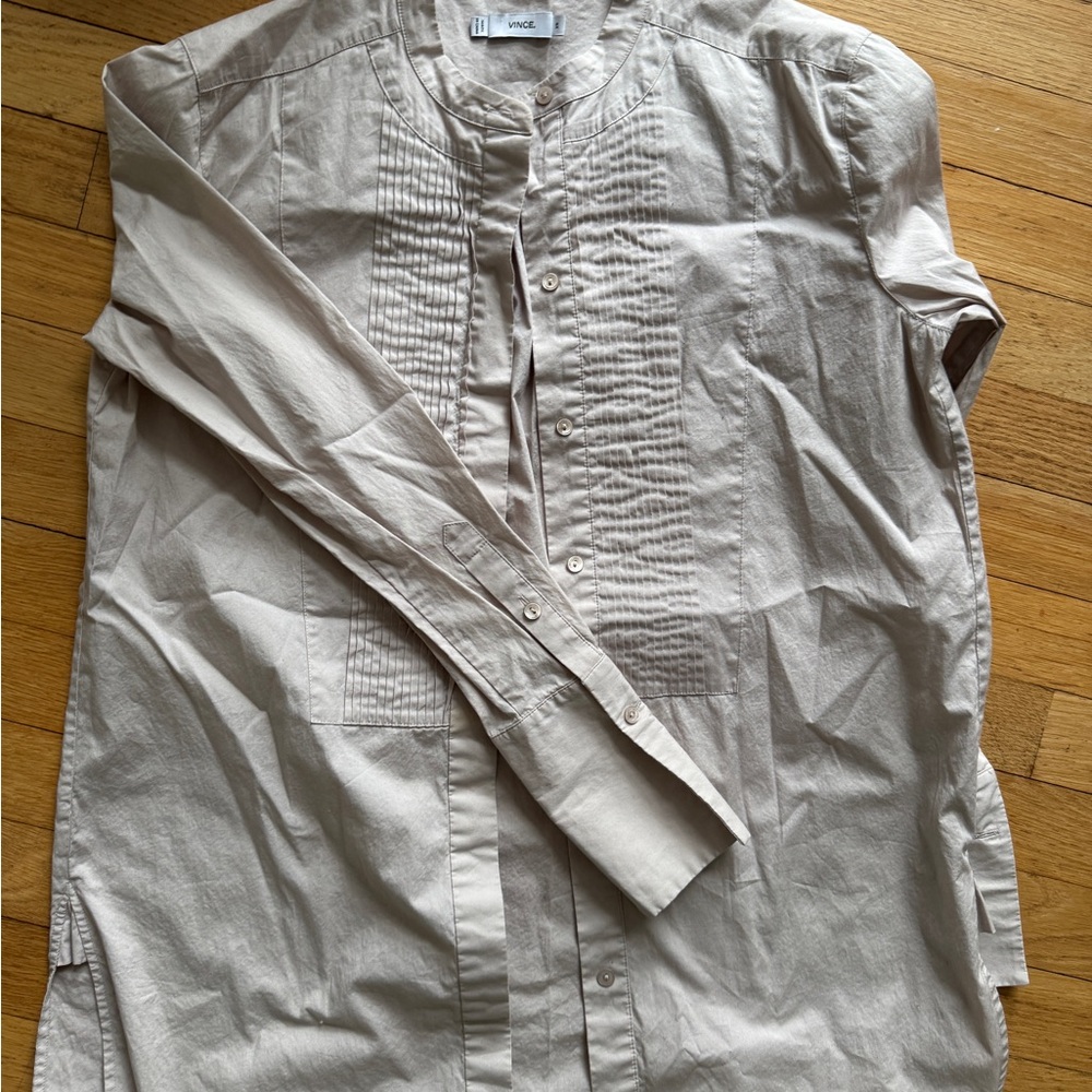 Vince Pintuck Cotton Tunic Blouse 32.5 inches long
